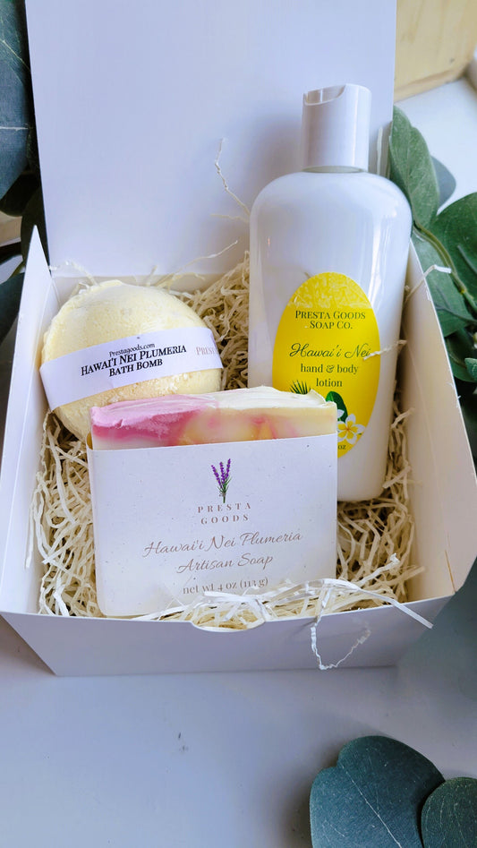 Self Care Pamper Gift Box - Hawaii Nei Plumeria fragrance | Gift for her | Teacher Gift | Spa Day Set